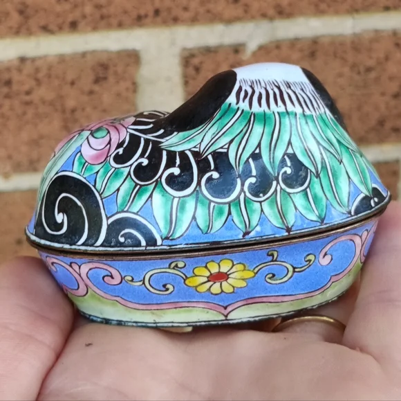 Antique Copper Enameled Chinese Dog Trinket Box - Picture 2 of 7